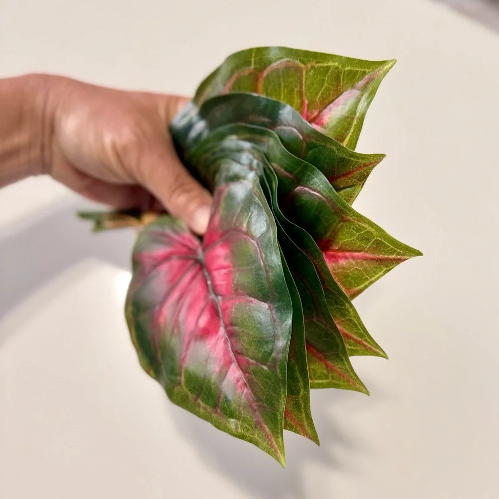 7 LIFELIKE Red Caladium Leaves Flower Picks Floral Home Decor Arrangement Wreath